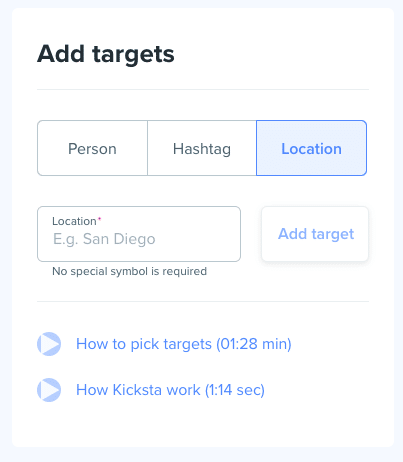 how to add targets in the kicksta dashboard