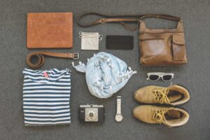 Clothing sorted out neatly on the floor for an instagram post engagement