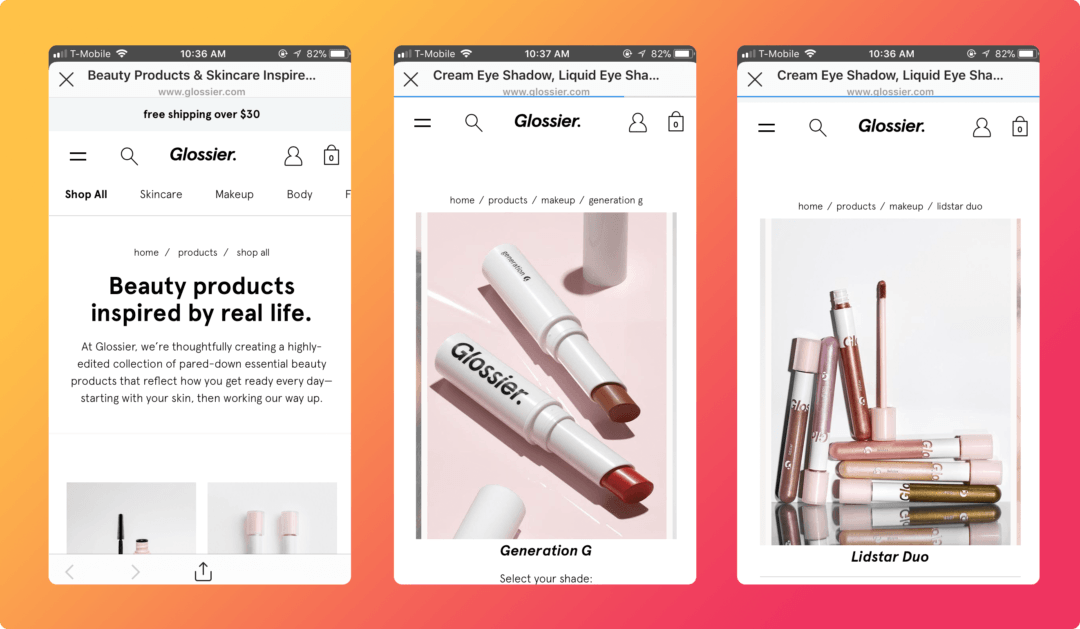 examples of different Instagram ads by glossier