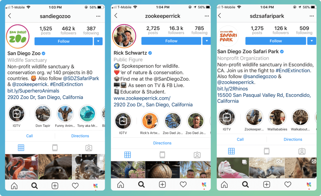 example of linking to another profile- Instagram business profile