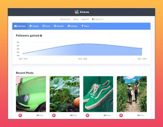 kicksta dashboard