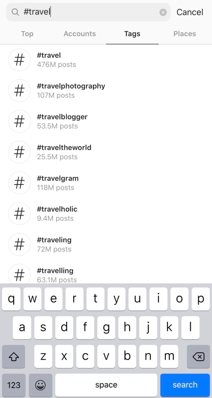 example of looking up hashtags for Instagram