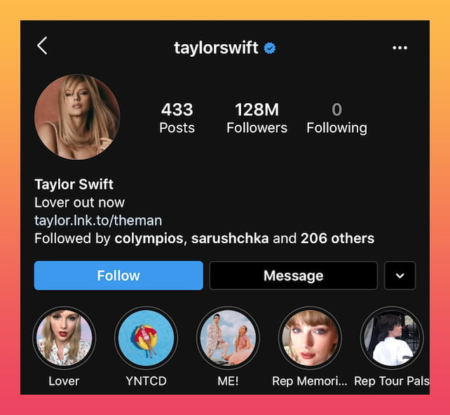 Taylor swift's IG bio 