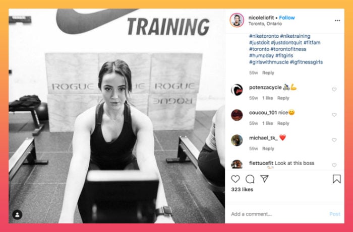 Nicole's Instagram fitness account 