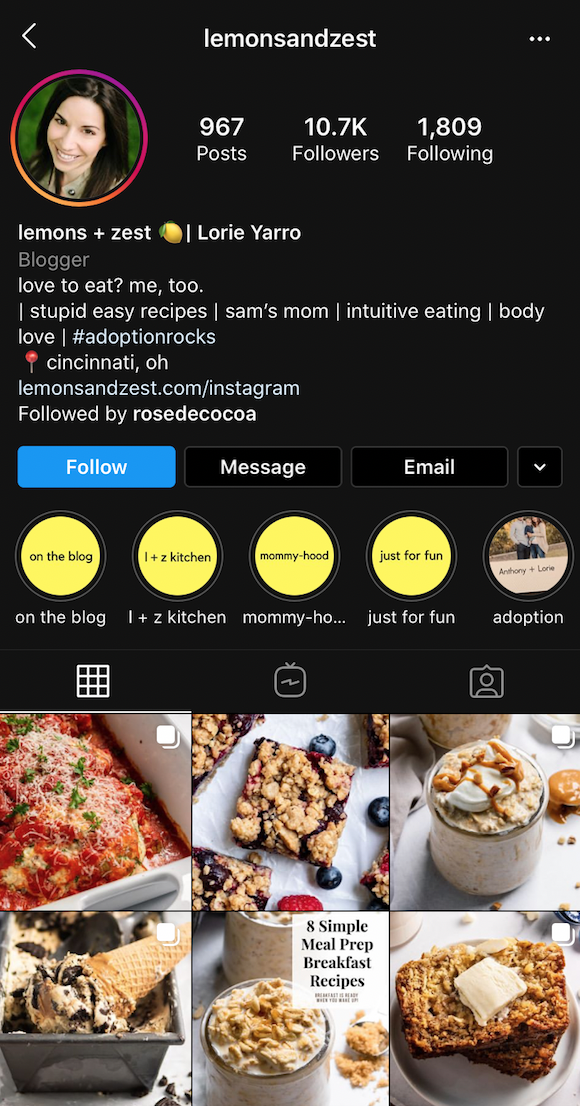 Lorie Yarro's Instagram food account