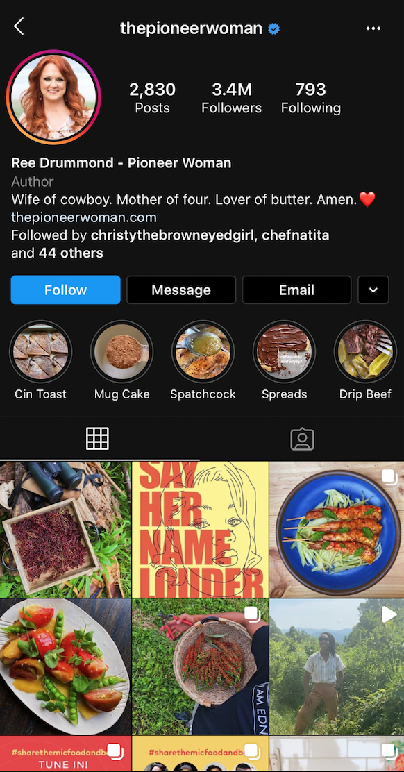 Ree Drummond's Instagram food account 