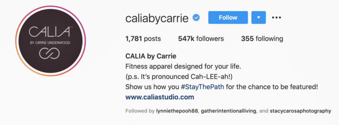 Calia by Carrie Instagram bio