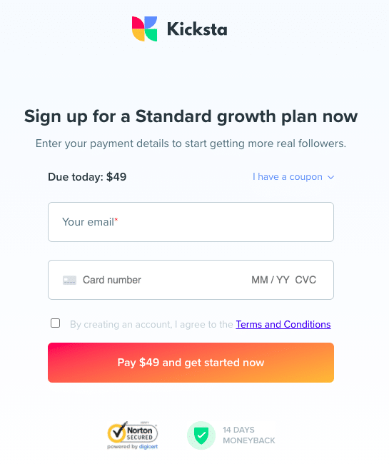 kicksta standard growth plan