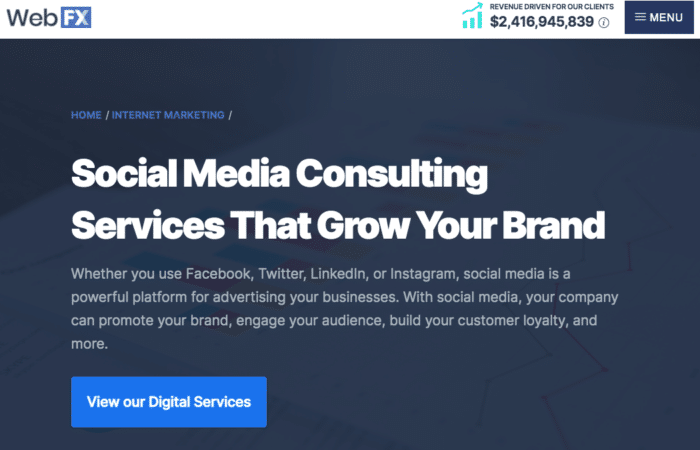 WebFX for social media consulting services