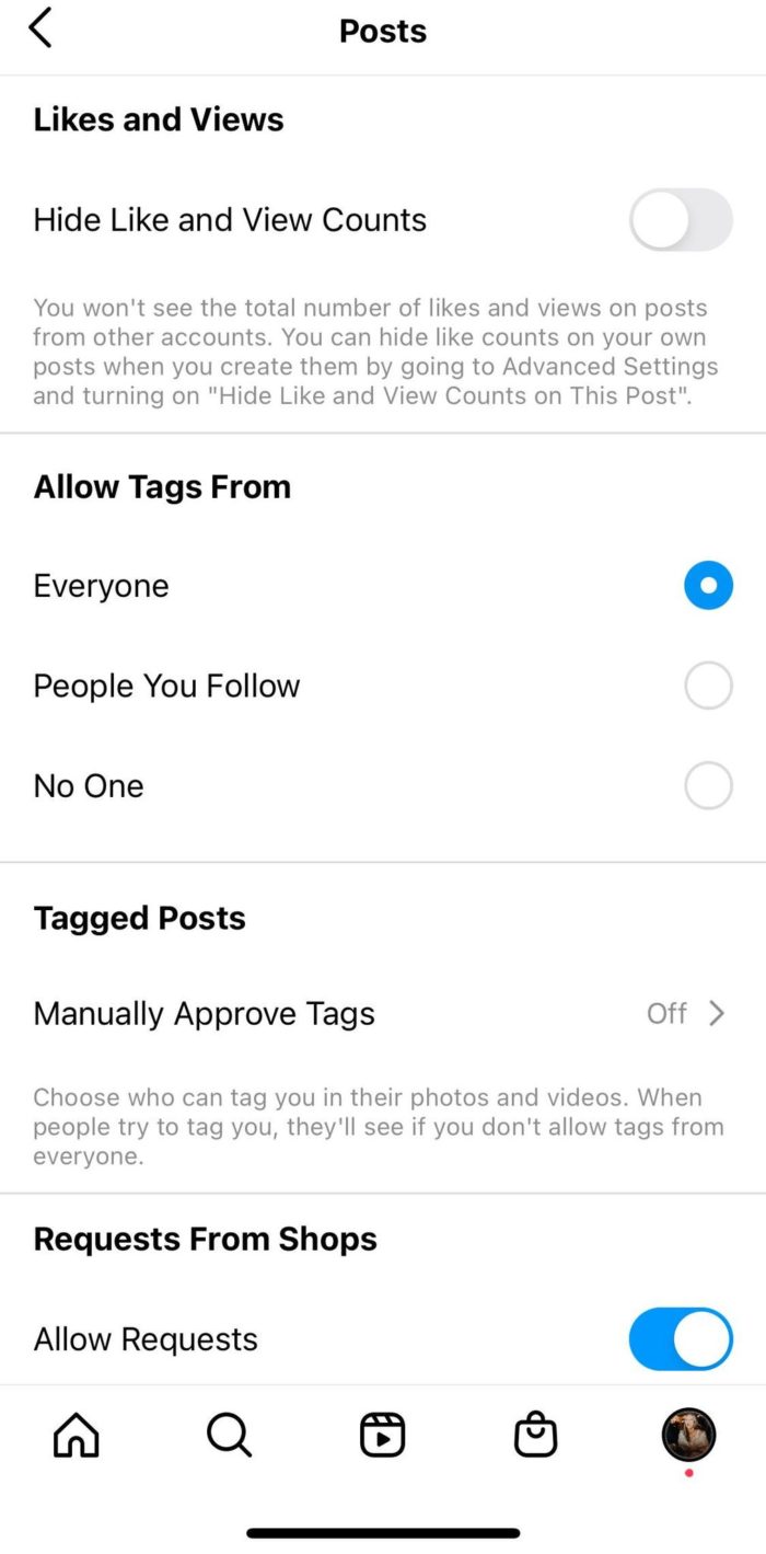 Hike Like and View Counts toggle for Instagram