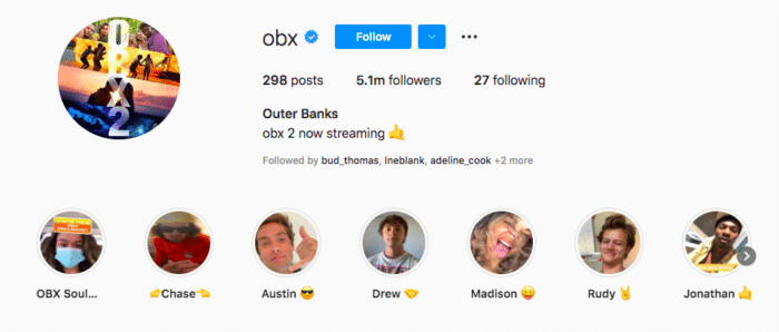 outer banks show short Instagram handle