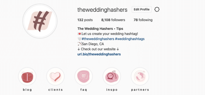 Wedding Hashers Instagram bio