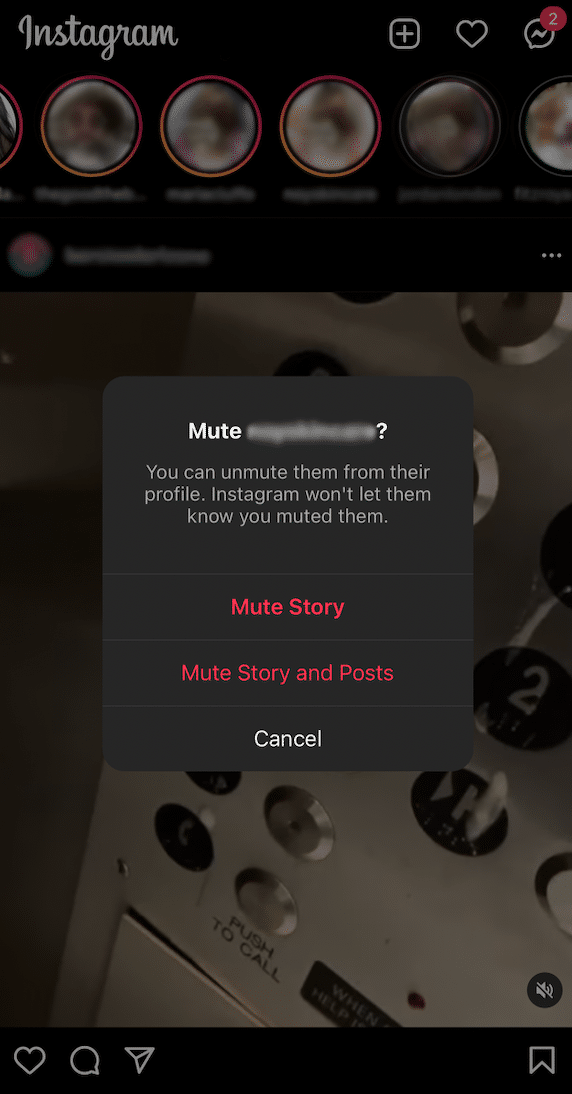 another option for muting someone's Instagram story: step 2