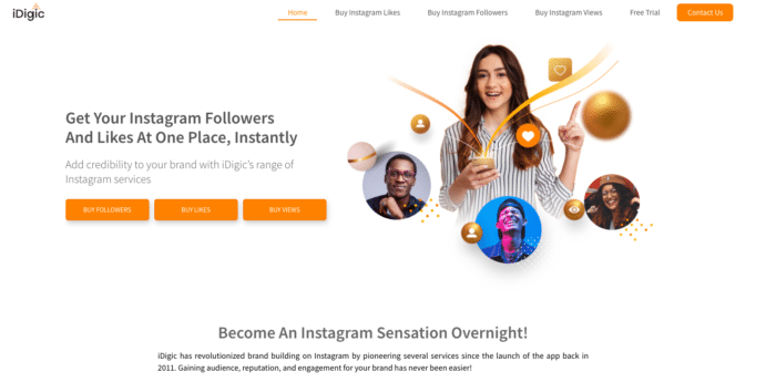 iDigic homepage where you can buy Instagram followers