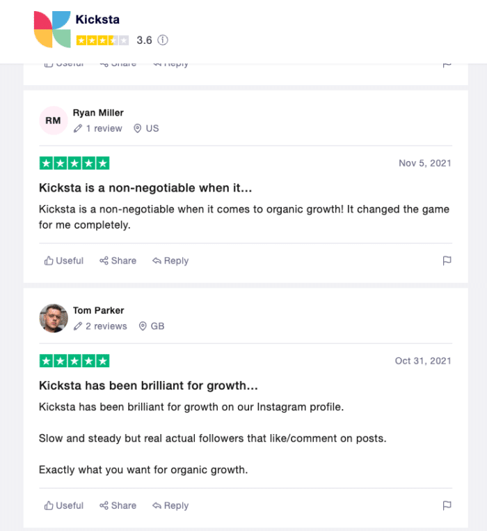 Kicksta Trustpilot Reviews