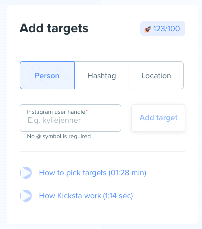 Kicksta's targeting feature