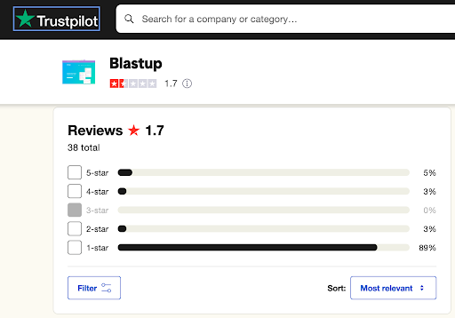 Blastup Trustpilot profile
