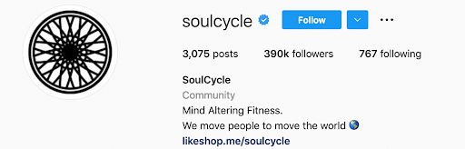 Soul Cycle Instagram bio