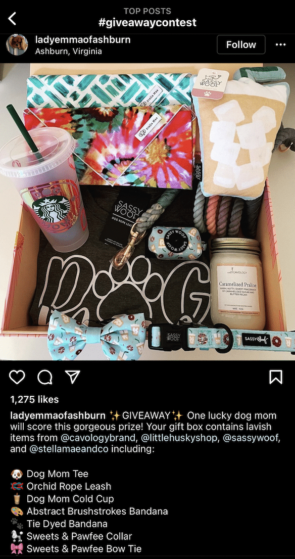 example of a giveaway content on Instagram 