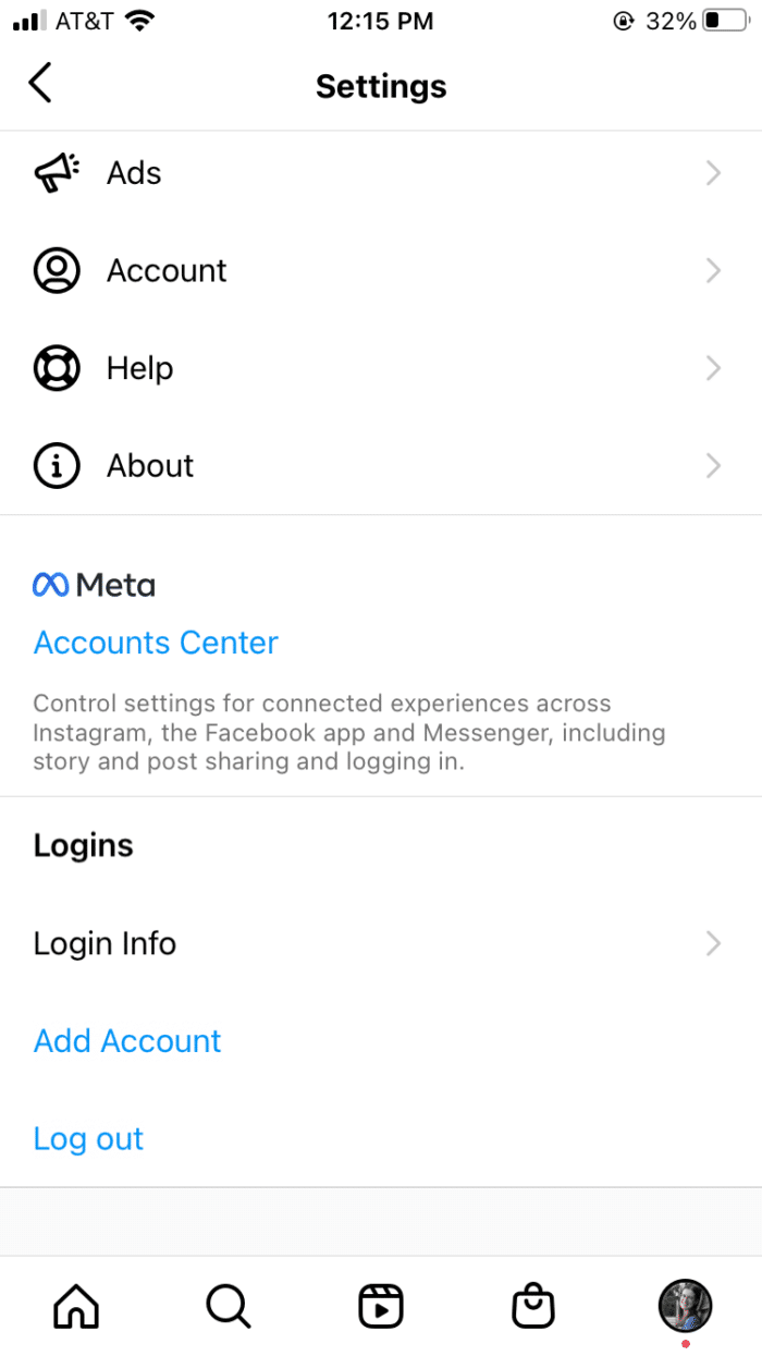 instagram accounts center settings page