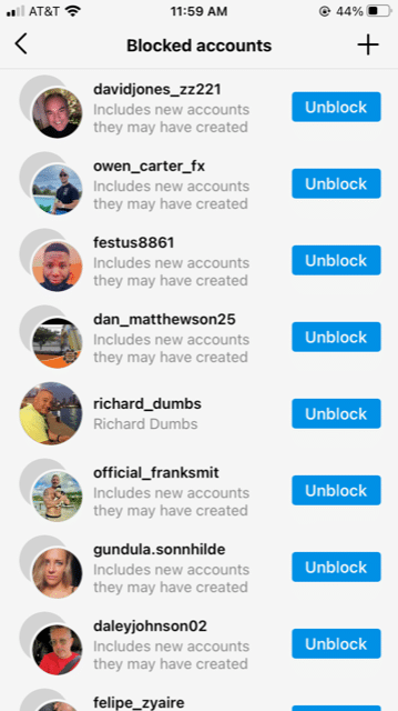 instagram blocked accounts screenshot