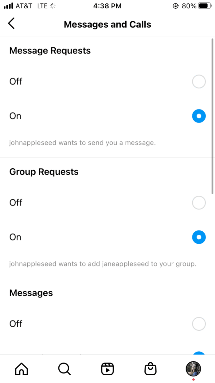 messages and calls requests for instagram
