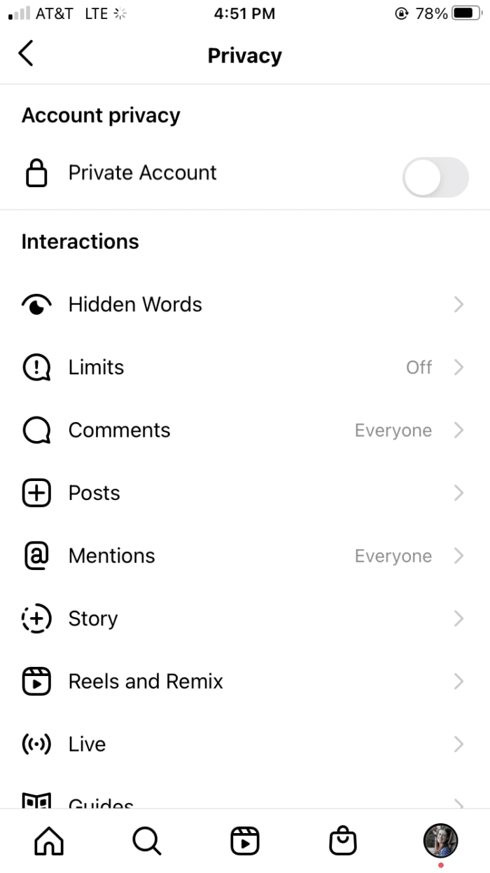 instagram privacy options