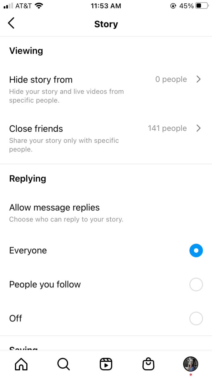 instagram story privacy setting options