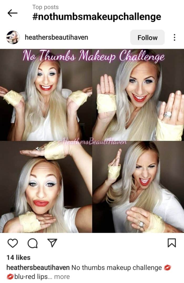 instagram screenshot no thumbs make up challenge