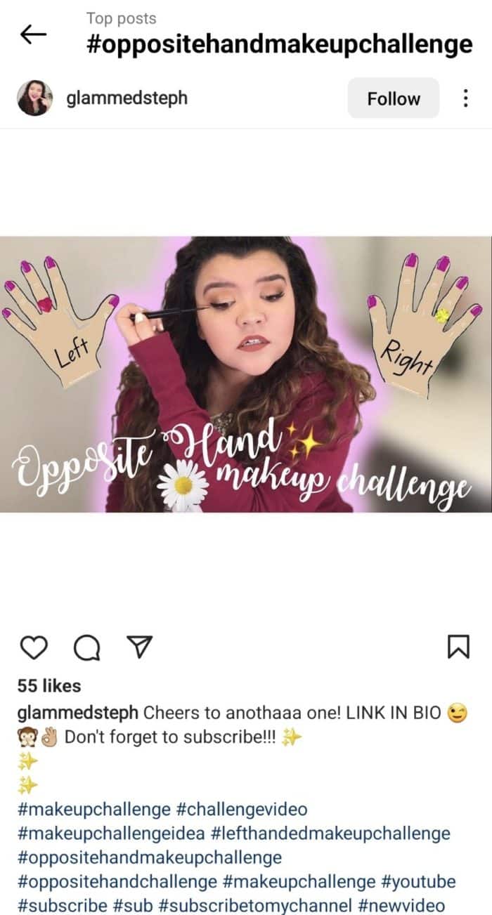 instagram screenshot opposite hand make up challenge