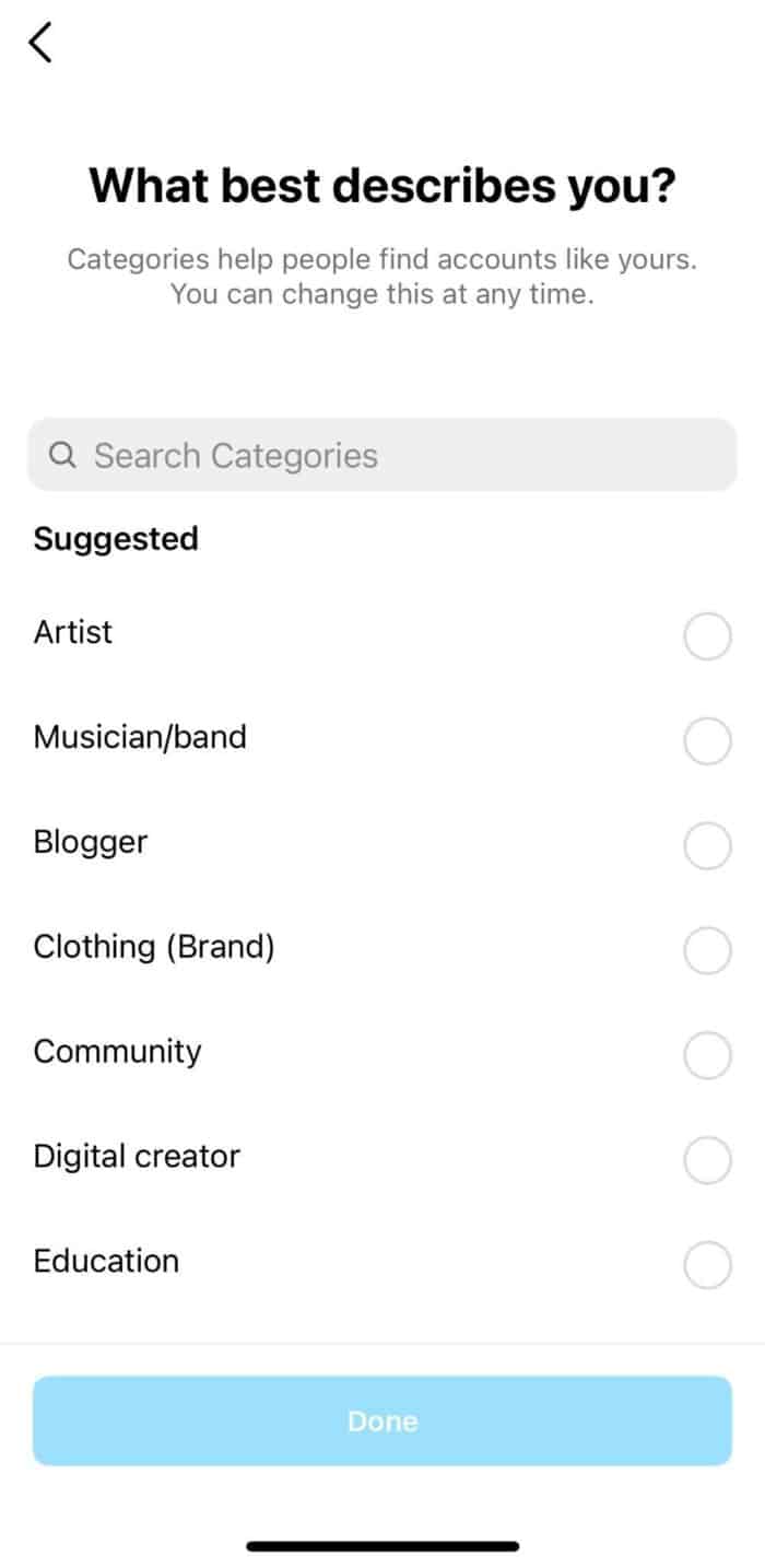 instagram categories page