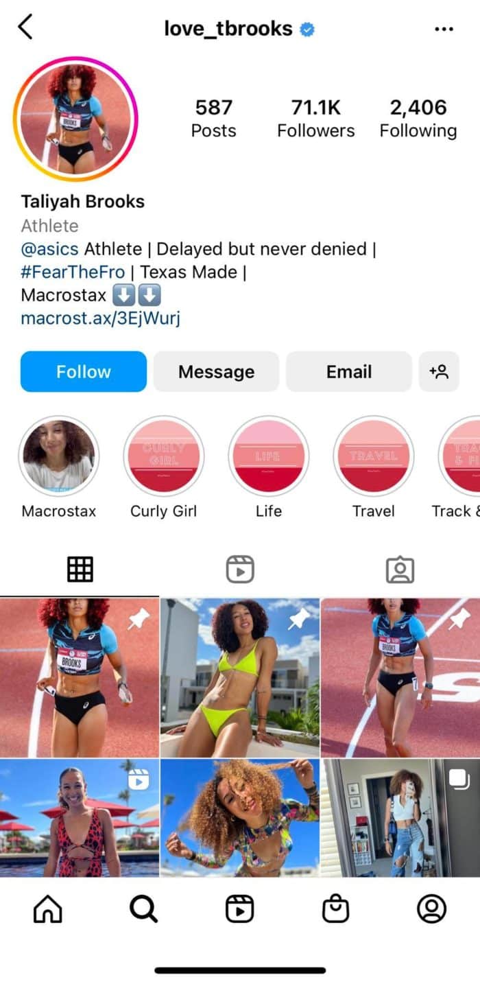Taliyah Brooks athlete instagram profile 