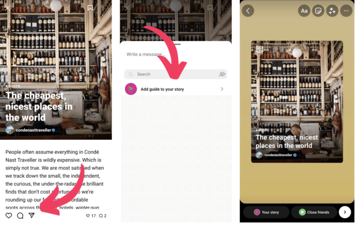 how to add instagram guides as story