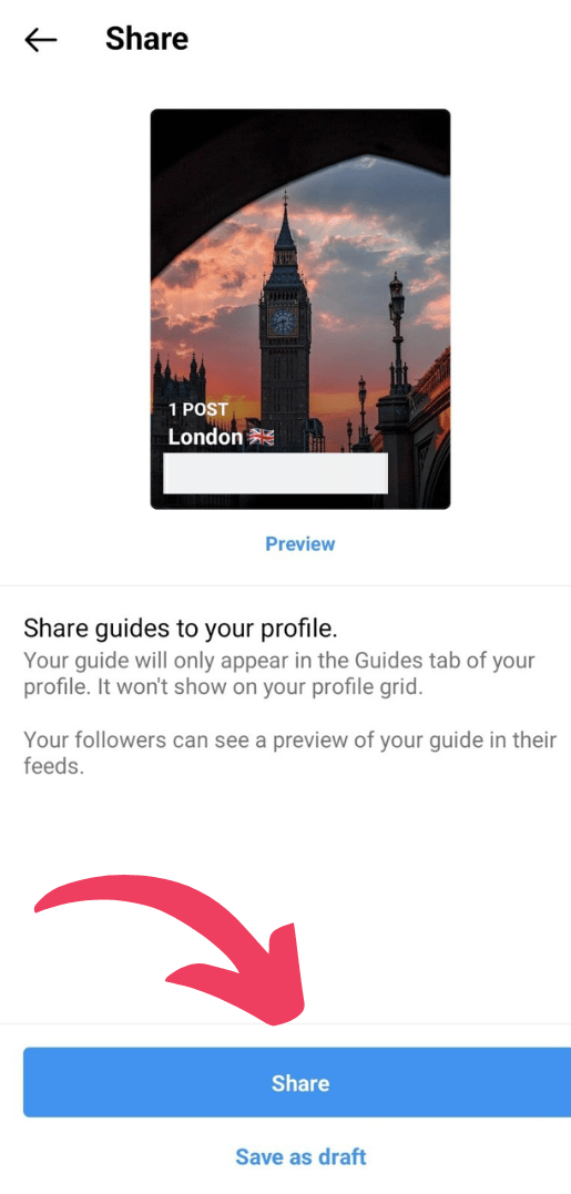how to share newly curated guides to instagram profile
