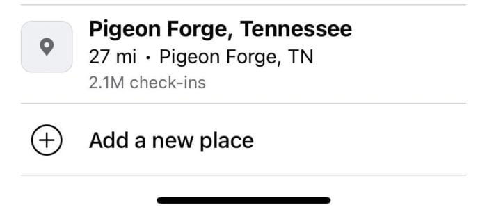 add a new place pigeon forge screenshot