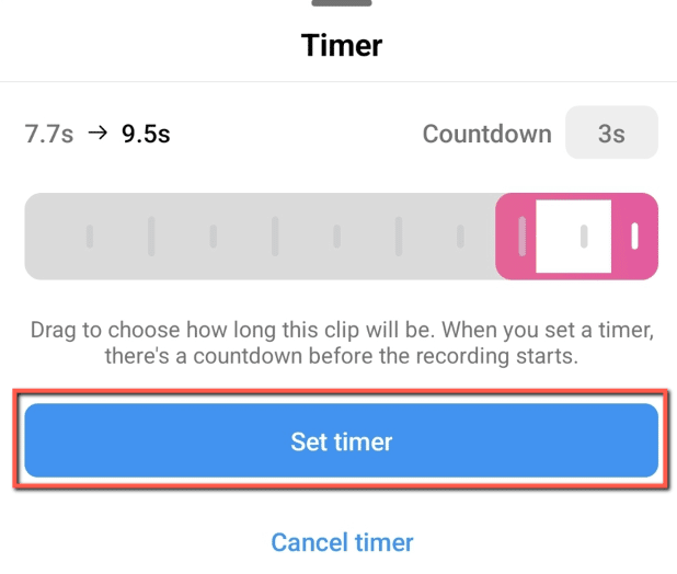 timer feature on ig reels