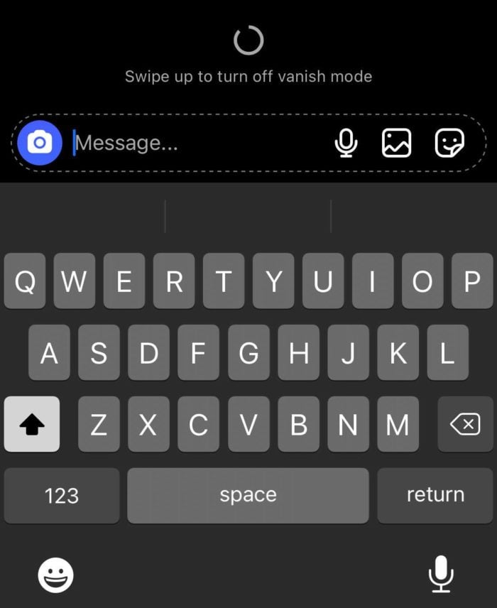 "swipe up to turn off vanish mode" screenshot