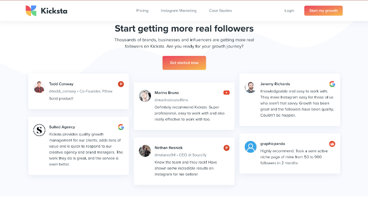 Kicksta reviews screenshot