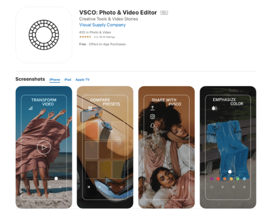 screenshot of VSCO app