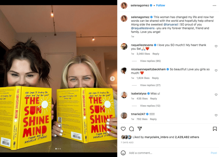 photo of selena gomez with raquel stevens and her new book