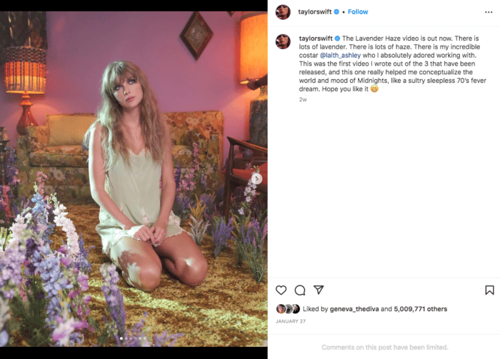 Photo of taylor swift posing for new Lavender Haze music video