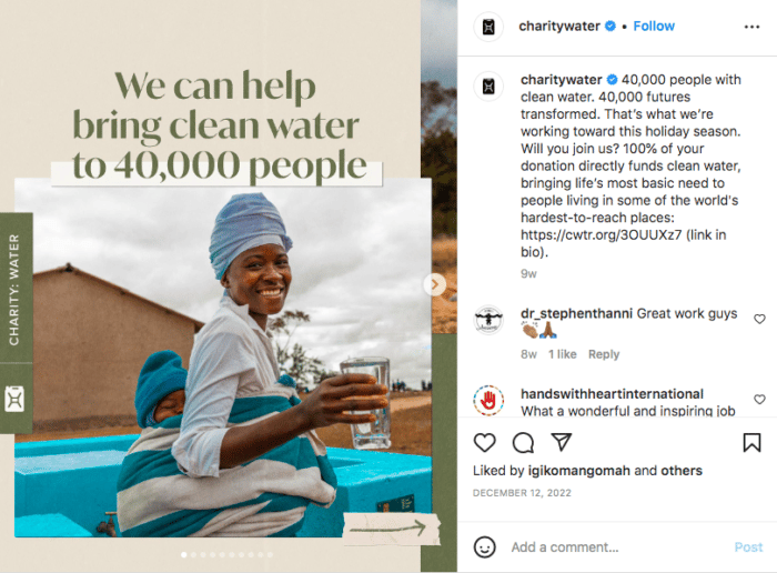 Charity water clean water carousel on instagram