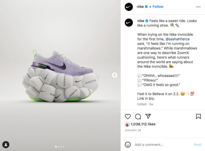 photo of new Nike product reveal on instagram carousel
