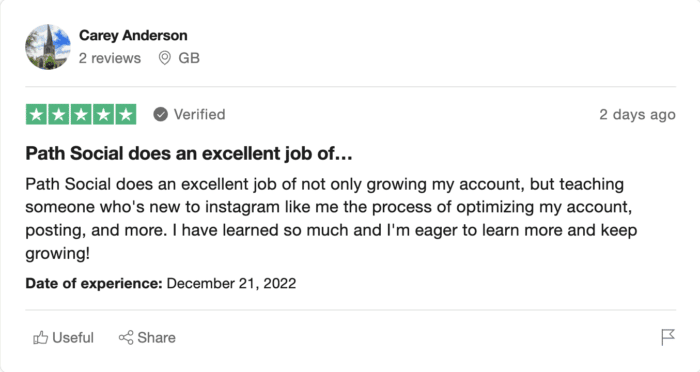 path social review on trustpilot by carey anderson