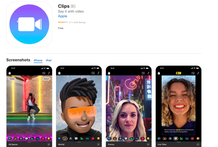 Clips predownloaded editing app with iPhone or iPad