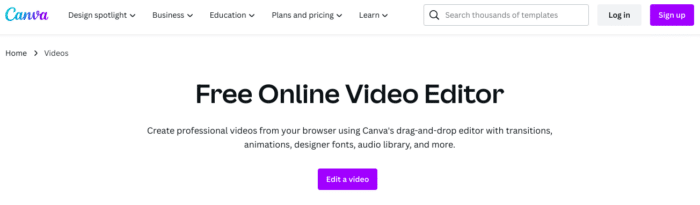 Canva free online video editor screenshot