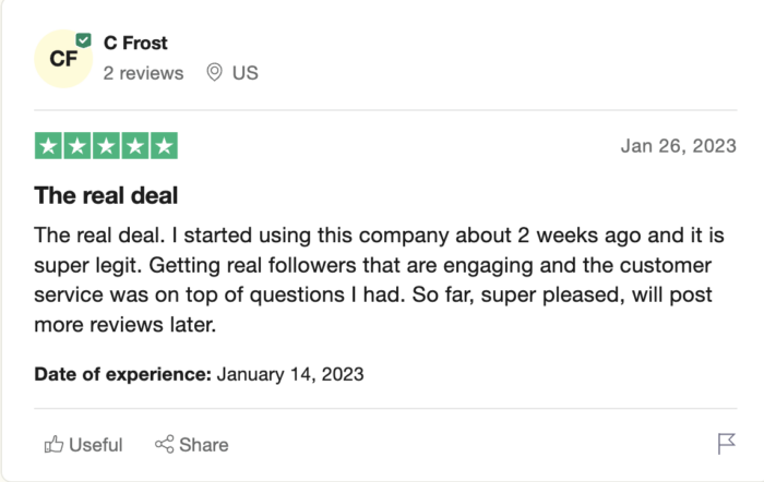 flock social review on trustpilot by C Frost