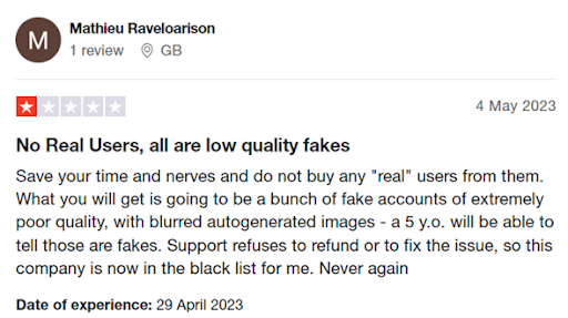 another Instafollowers review on Trustpilot