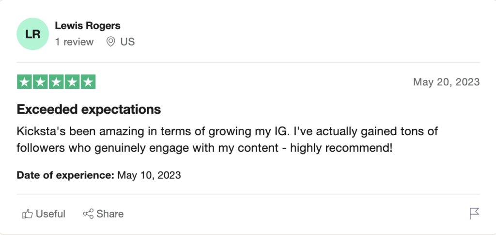 kicksta review on trustpilot by Lewis Rogers