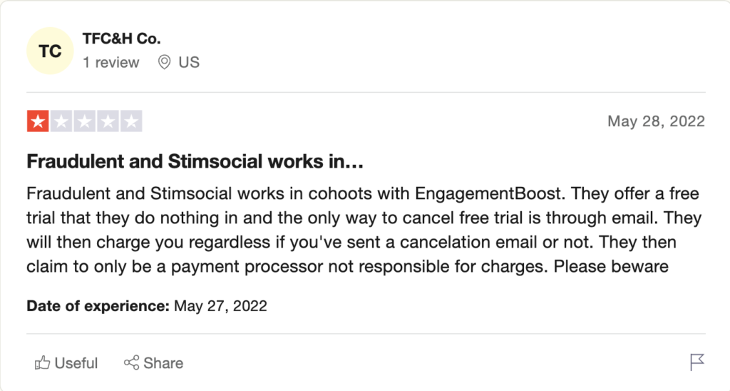 stimsocial review on trustpilot by TFC&H Co.